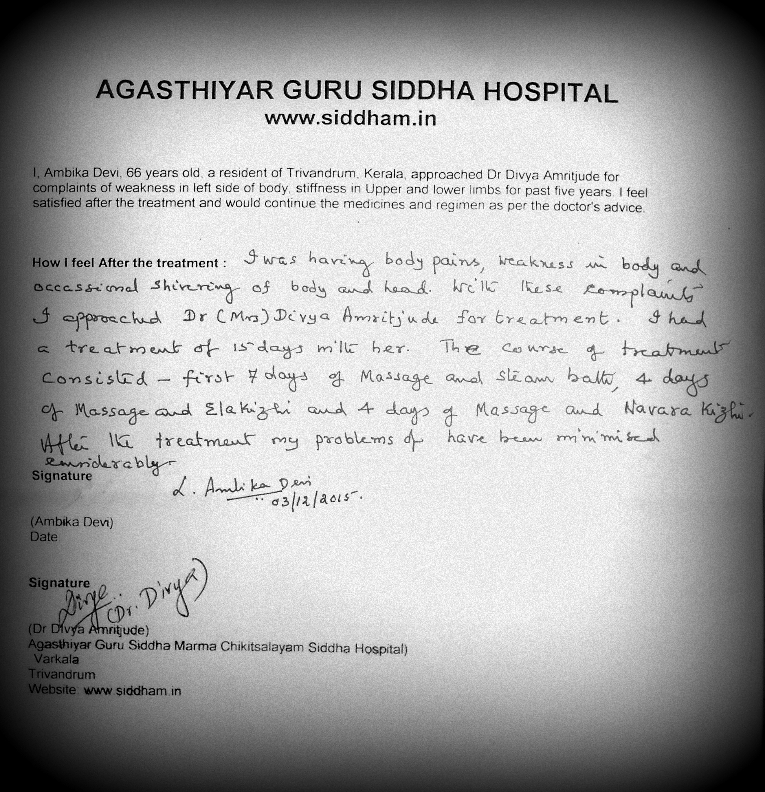 Siddha treatment Review